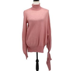 Dolce & Gabbana Asymmetrical Cut Off Tie Sleeve Turtleneck Sweater Pink Medium